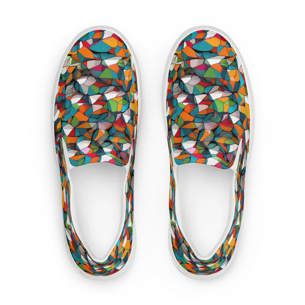 Chromatic Mosaic on Men's Slip-On Canvas Shoes — Front