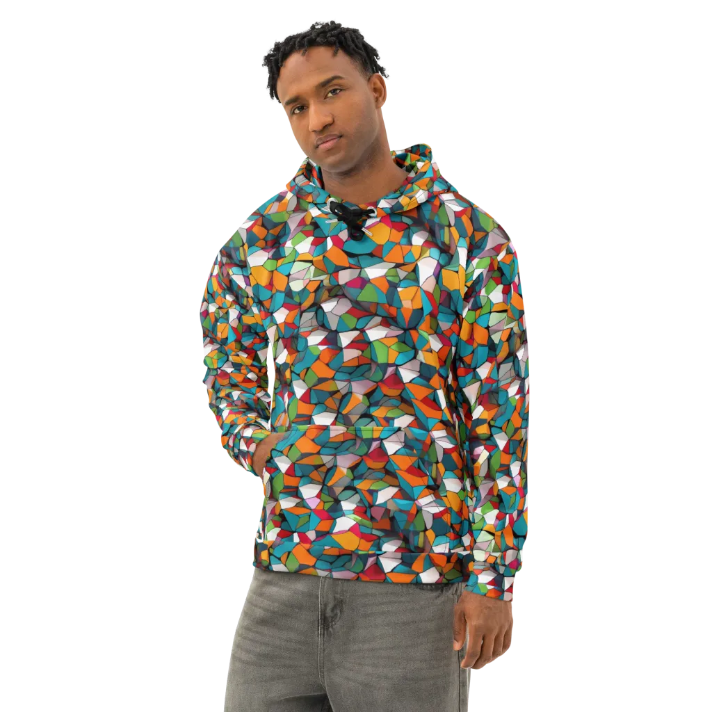 Chromatic Mosaic on Cotton Hoodie — Left Front