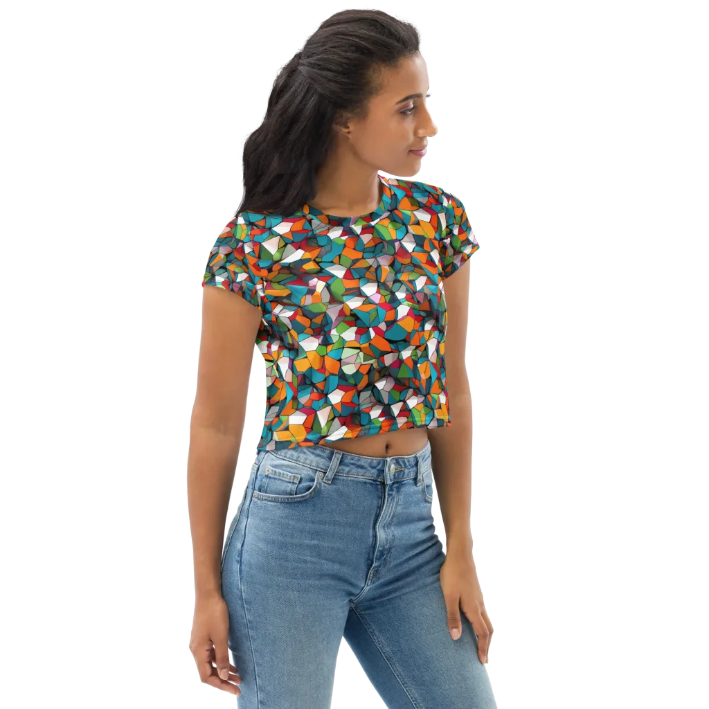 Chromatic Mosaic on Crop Tee — Right Front