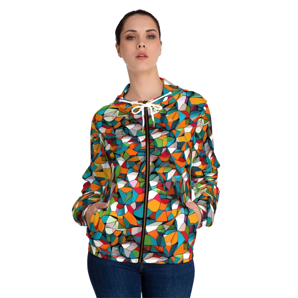 Chromatic Mosaic on Women's Full-Zip Hoodie — Front On Person