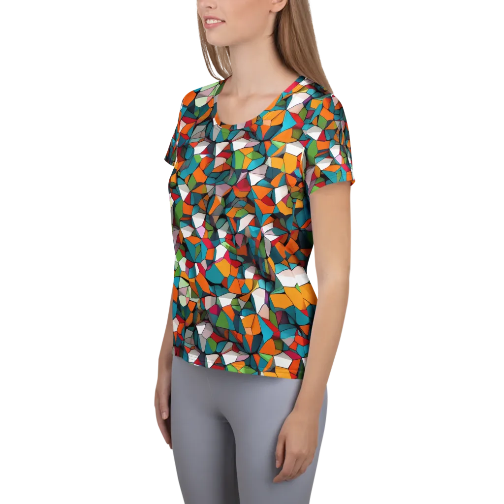 Chromatic Mosaic on Women's Athletic T-Shirt — Left