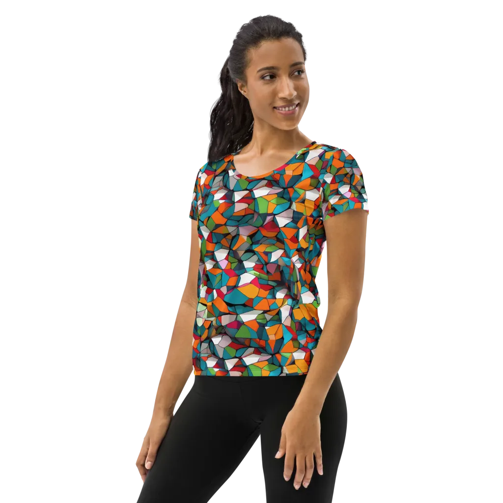 Chromatic Mosaic on Women's Athletic T-Shirt — Left