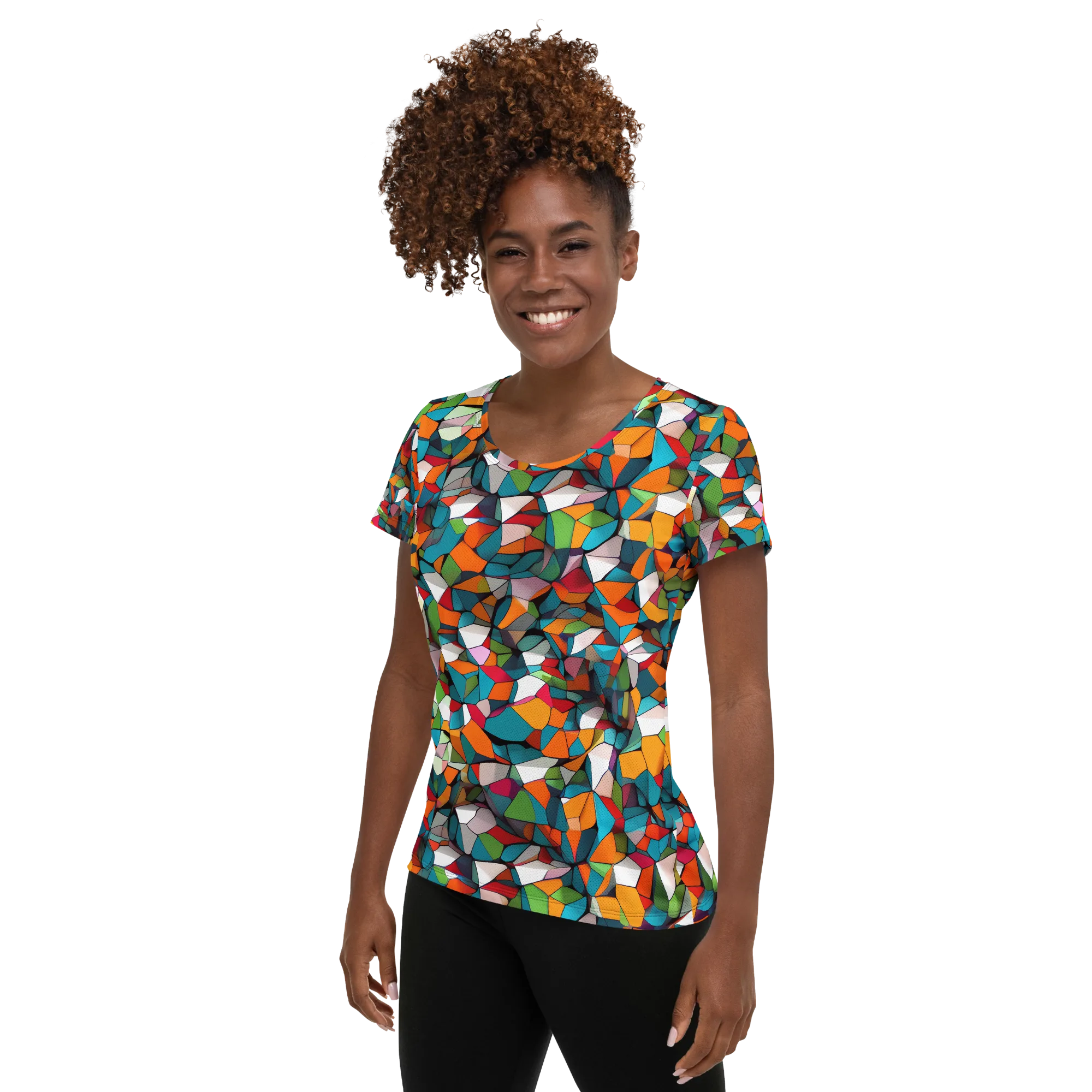 Chromatic Mosaic on Women's Athletic T-Shirt — Left