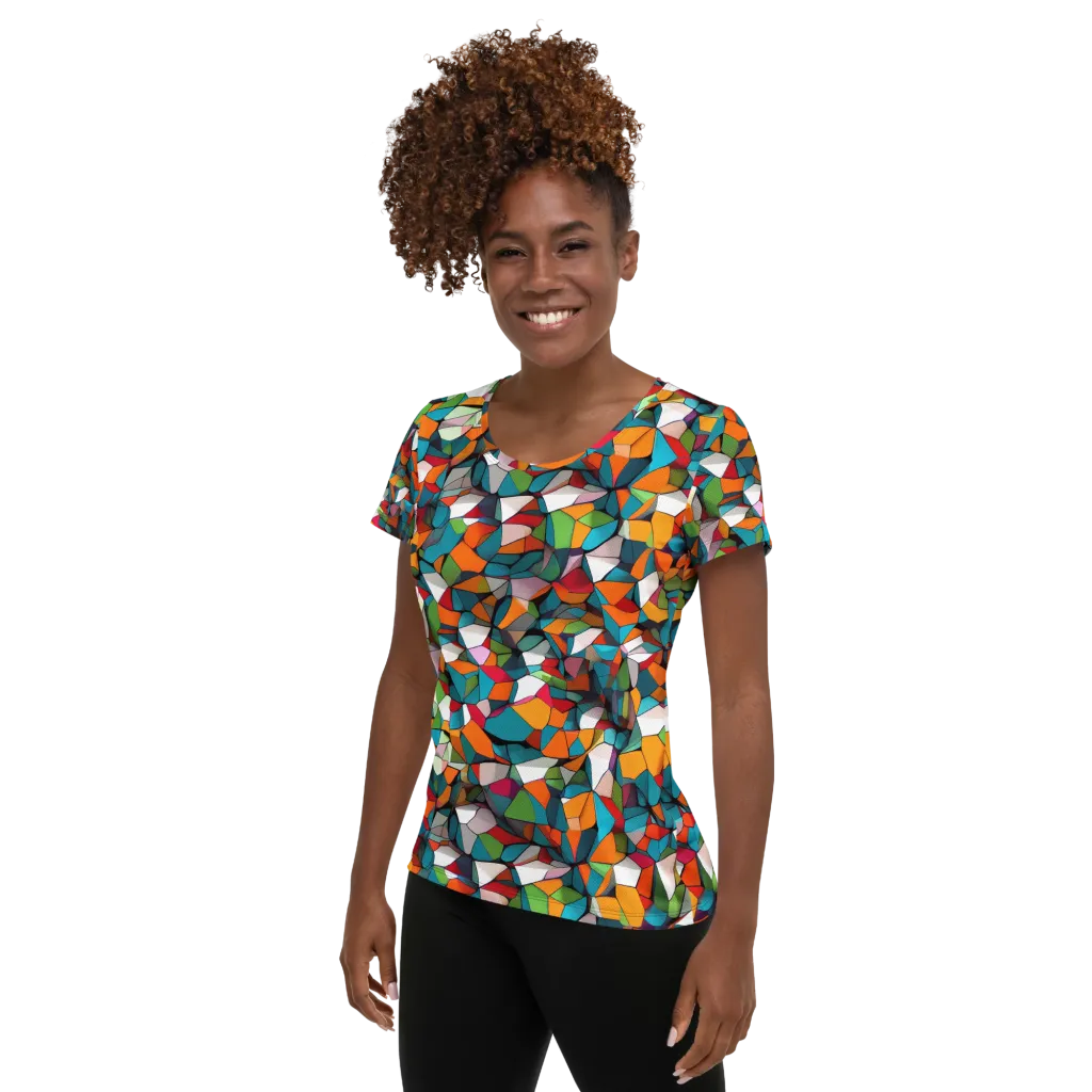 Chromatic Mosaic on Women's Athletic T-Shirt — Left