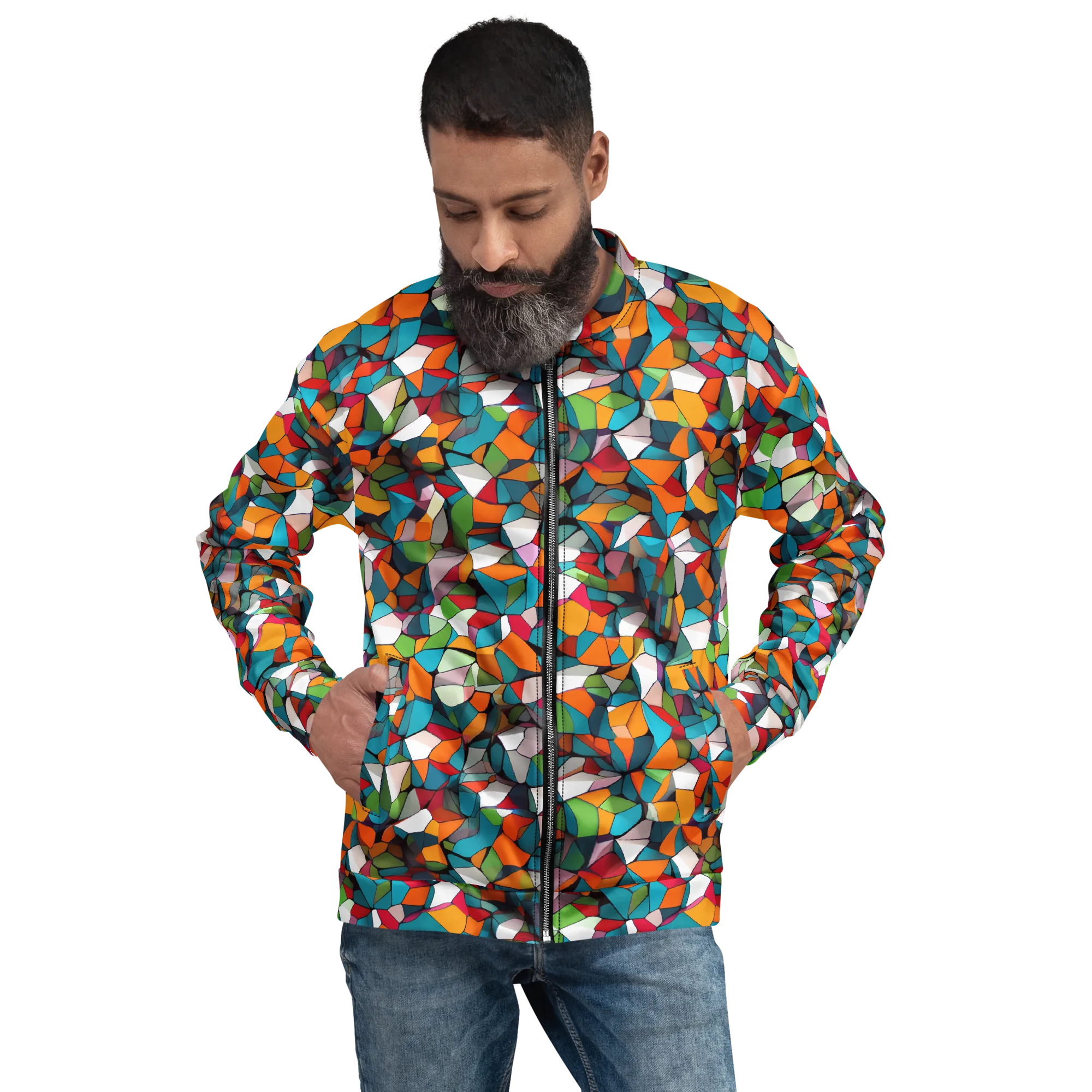 Chromatic Mosaic on Bomber Jacket — Front