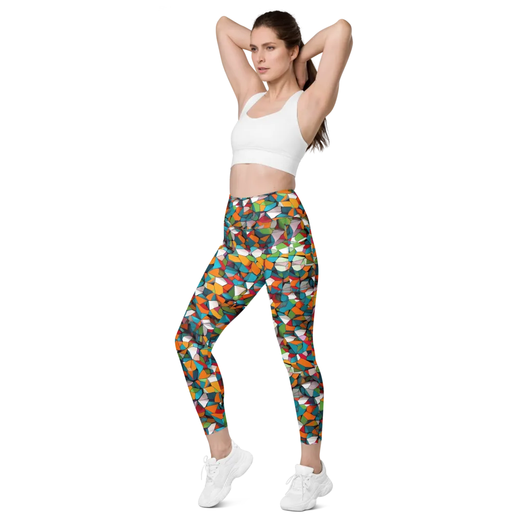 Chromatic Mosaic on Leggings with Pockets — Left Front