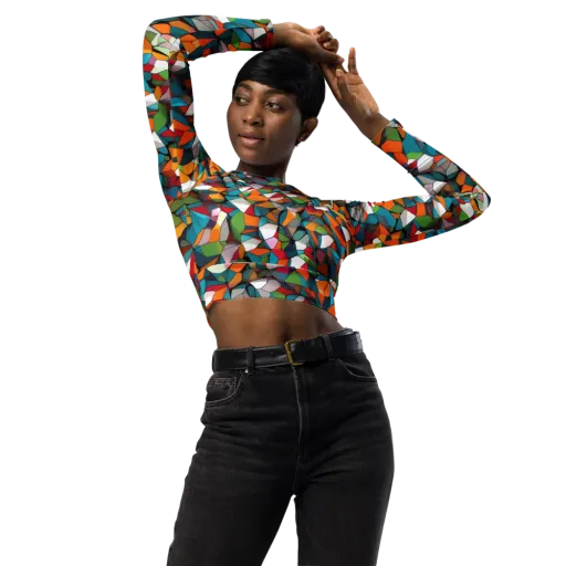 Chromatic Mosaic on a Long Sleeve Crop Top