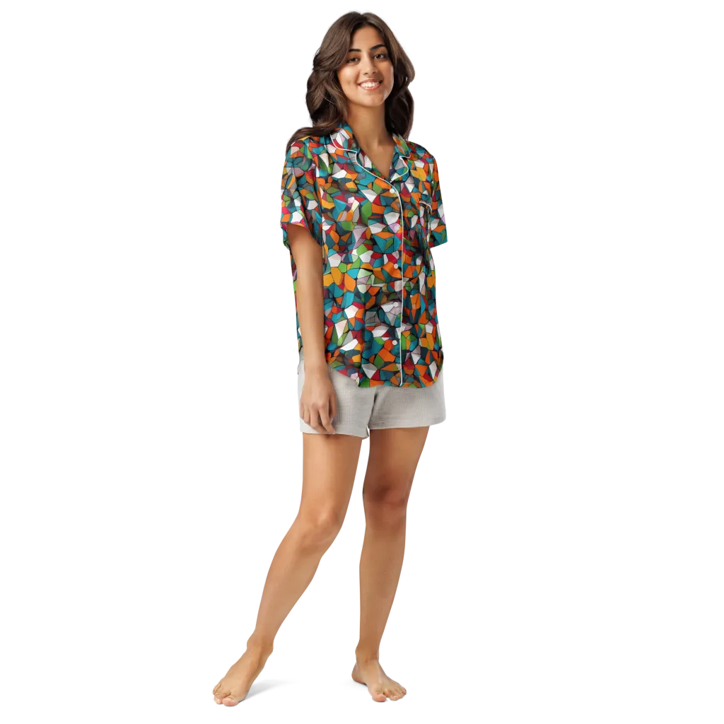 Chromatic Mosaic on Women's Short Sleeve Pajama Top — Front