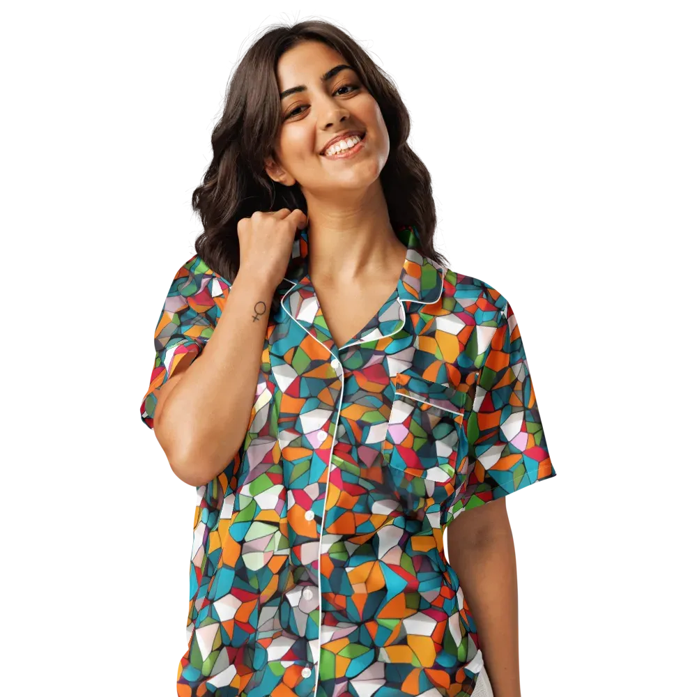 Chromatic Mosaic on Women's Short Sleeve Pajama Top — Front