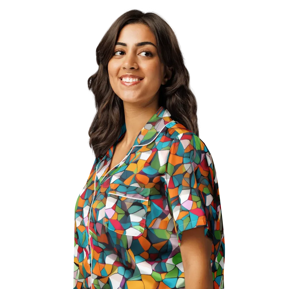 Chromatic Mosaic on Women's Short Sleeve Pajama Top — Left Front