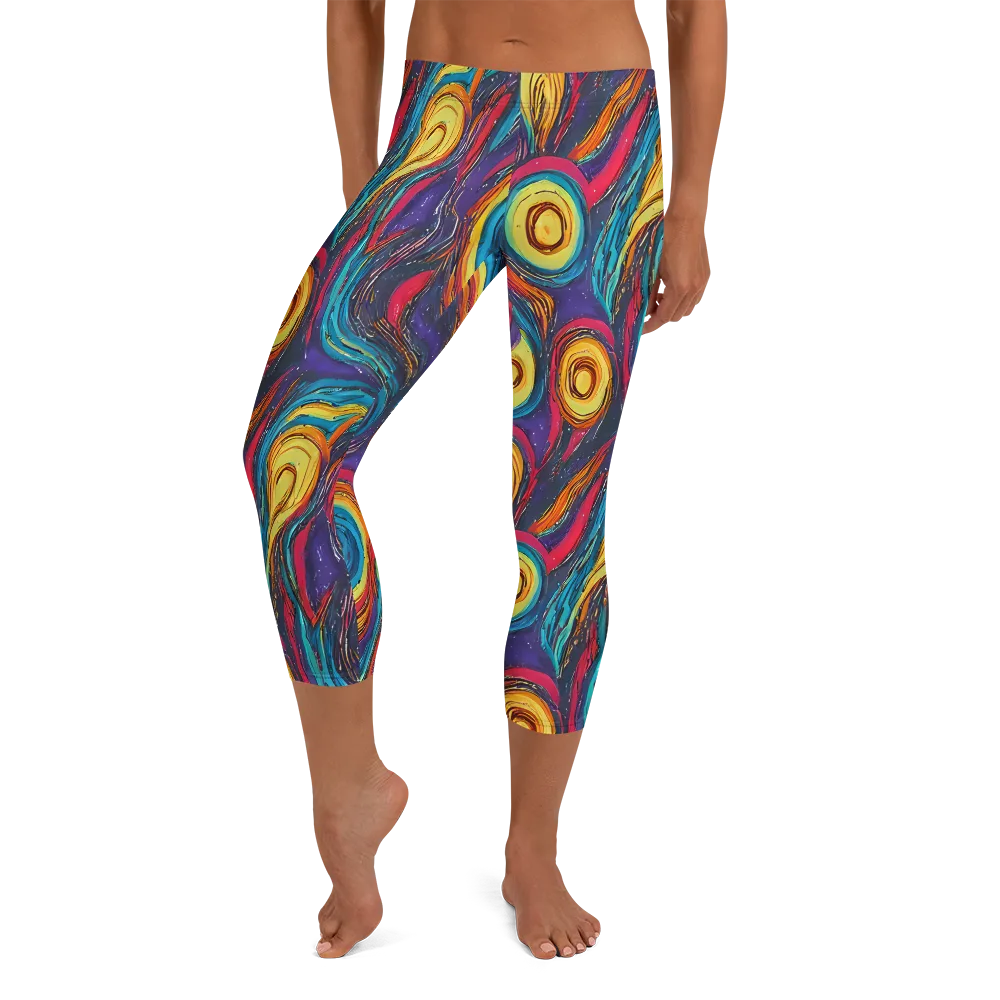 Painted Planets on Capri Leggings — Front