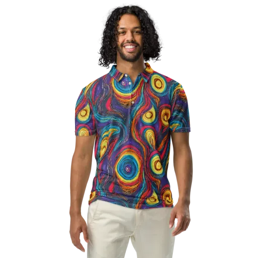Painted Planets on a Men's Slim Fit Polo Shirt