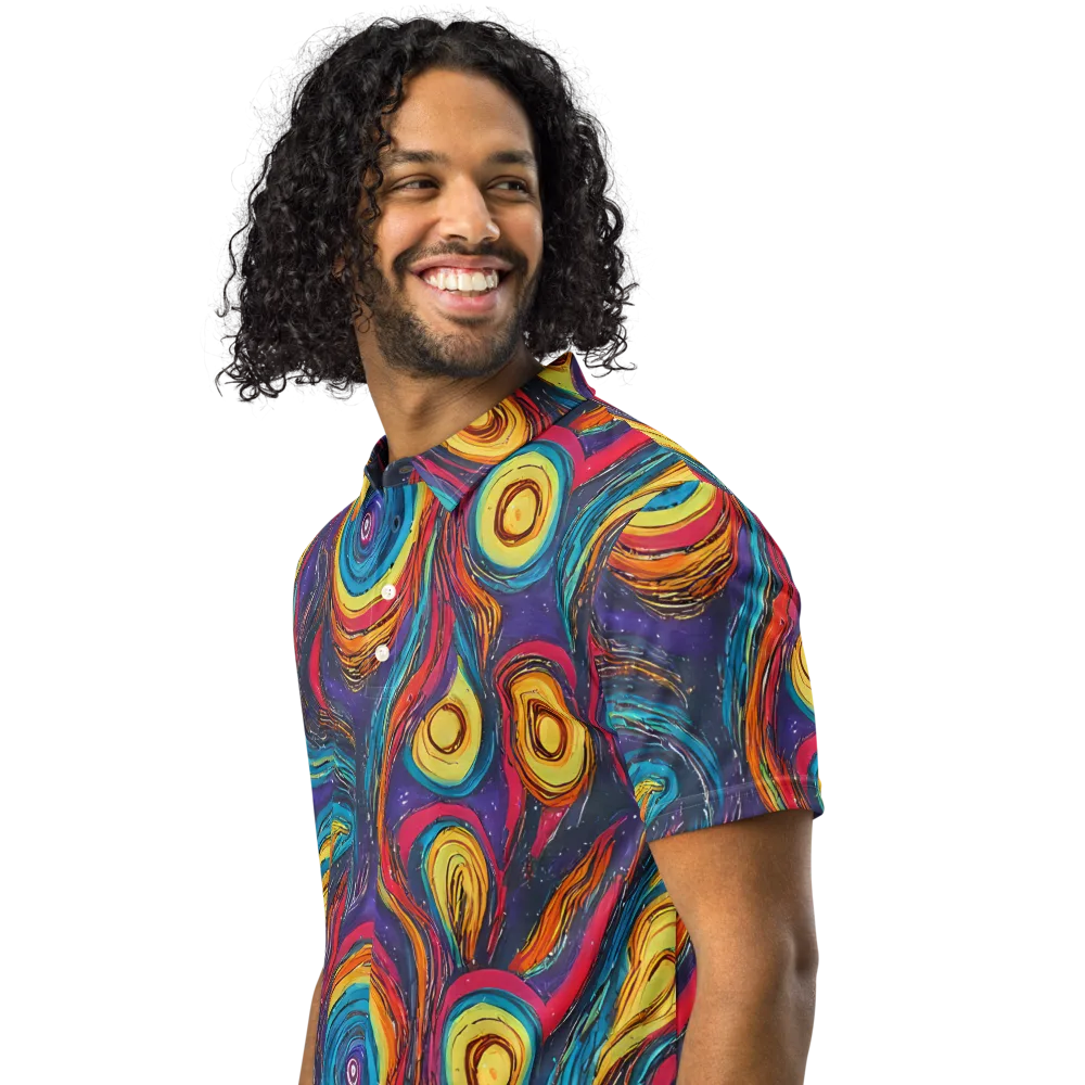 Painted Planets on Men's Slim Fit Polo Shirt — Left Front