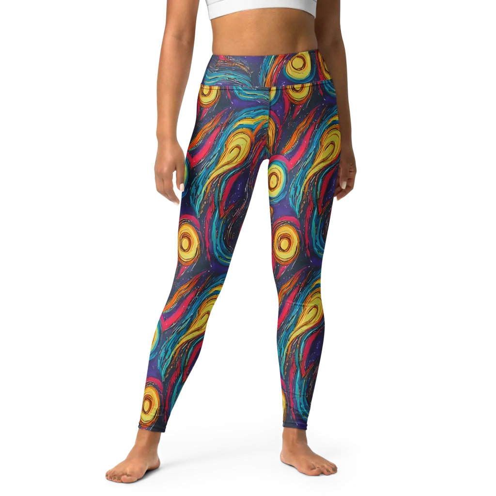 Painted Planets on Yoga Leggings — Front