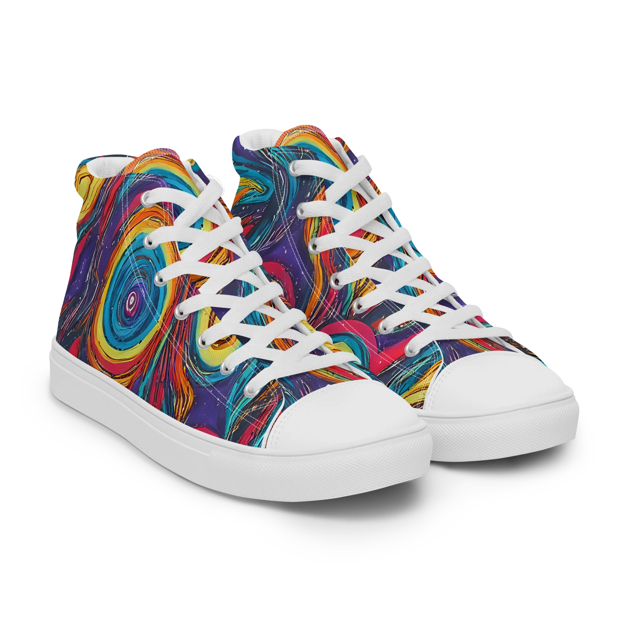 Painted Planets on Men's High Top Canvas Shoes — Right Front
