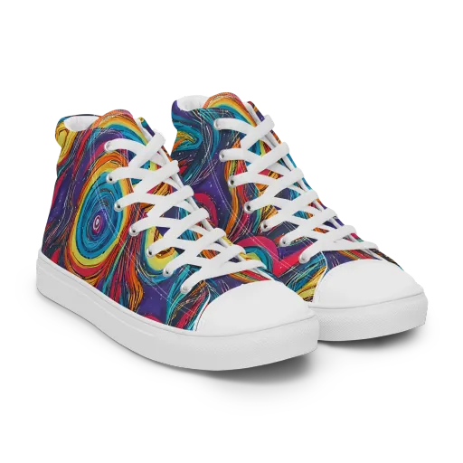 Painted Planets on a Men's High Top Canvas Shoes