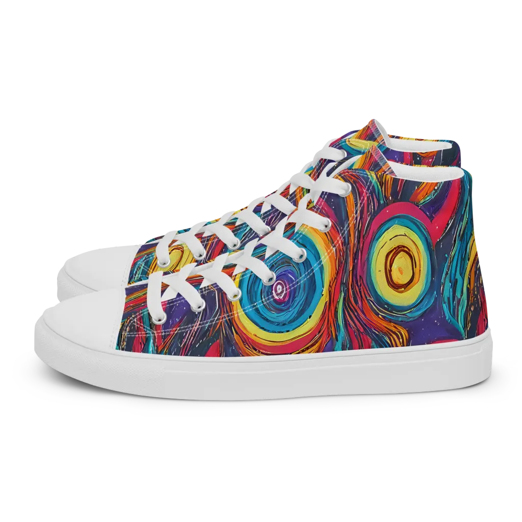 Painted Planets on Men's High Top Canvas Shoes — Left