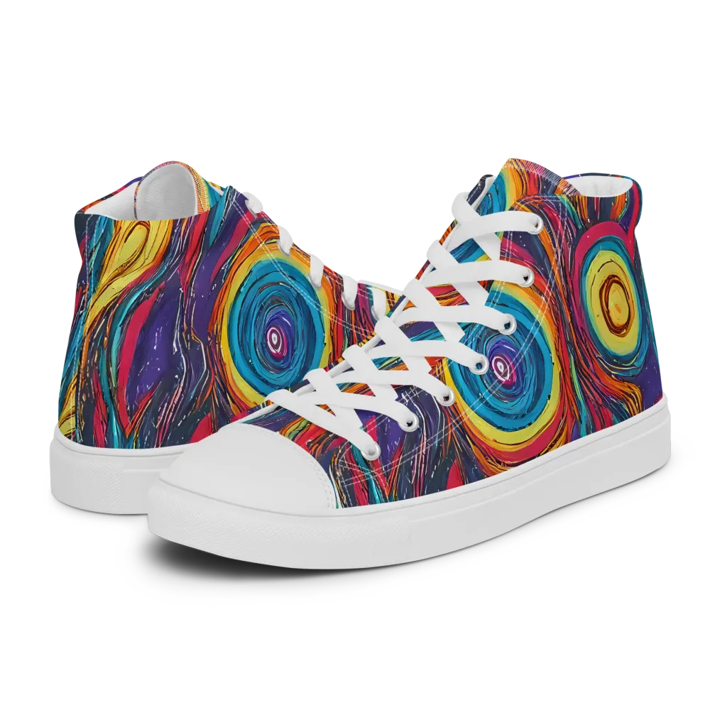 Painted Planets on Men's High Top Canvas Shoes — Left