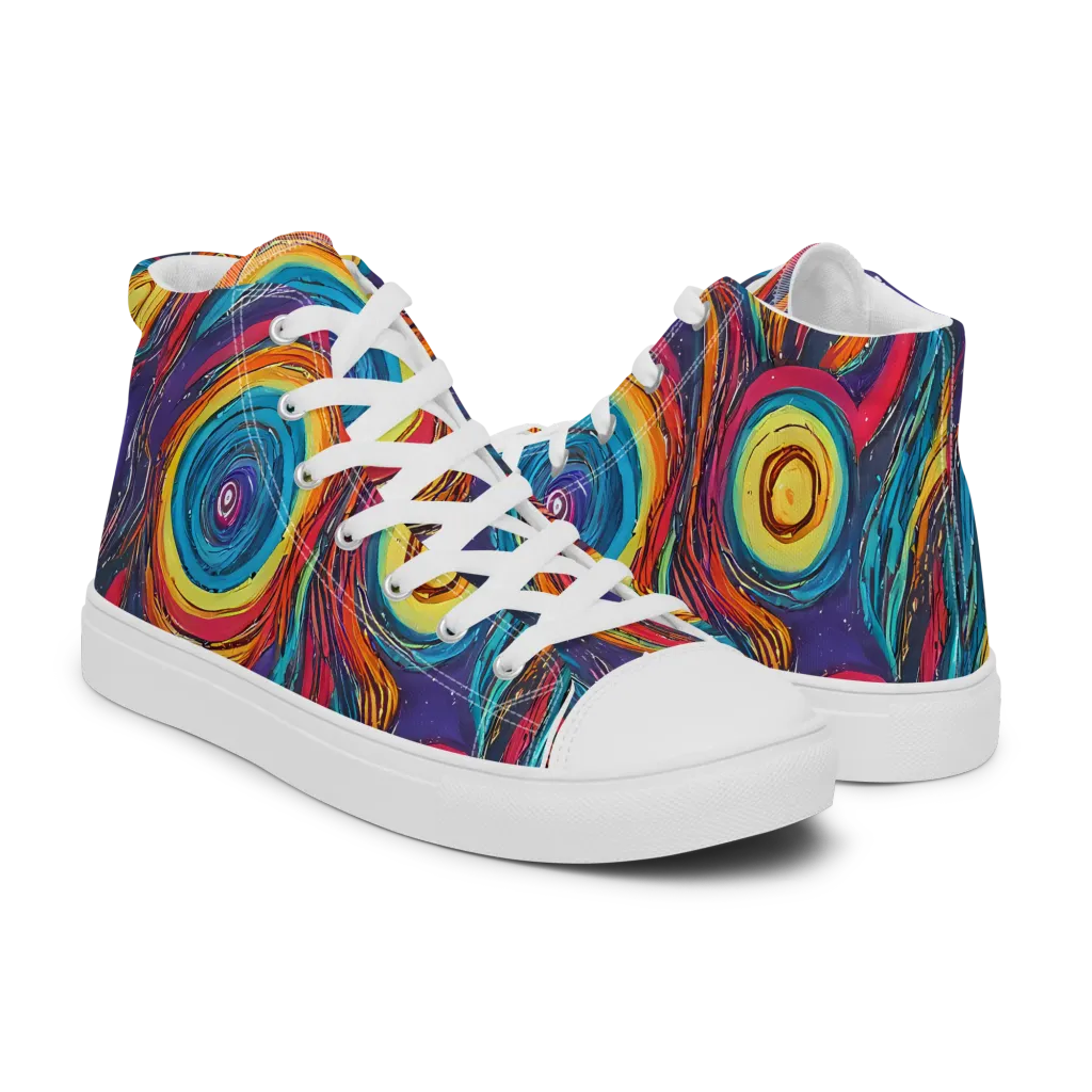 Painted Planets on Men's High Top Canvas Shoes — Right