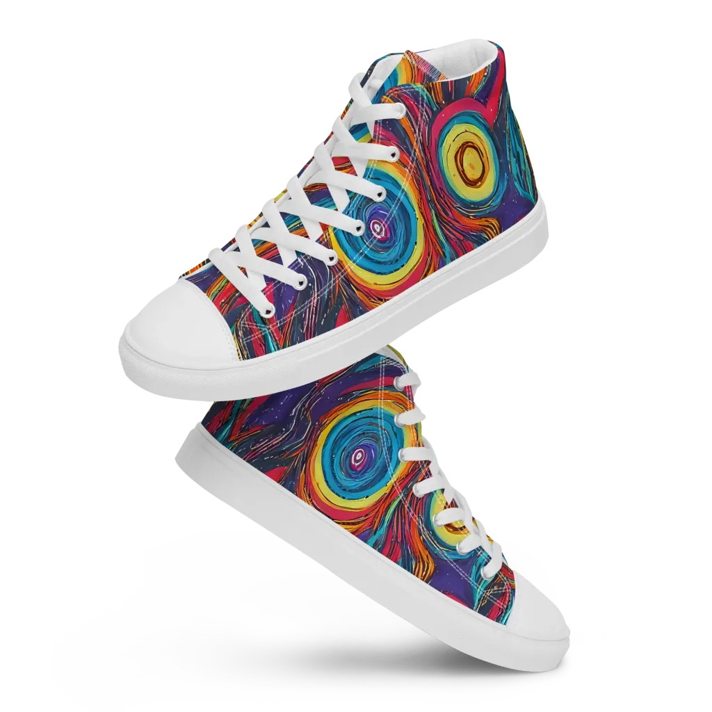 Painted Planets on Men's High Top Canvas Shoes — Front