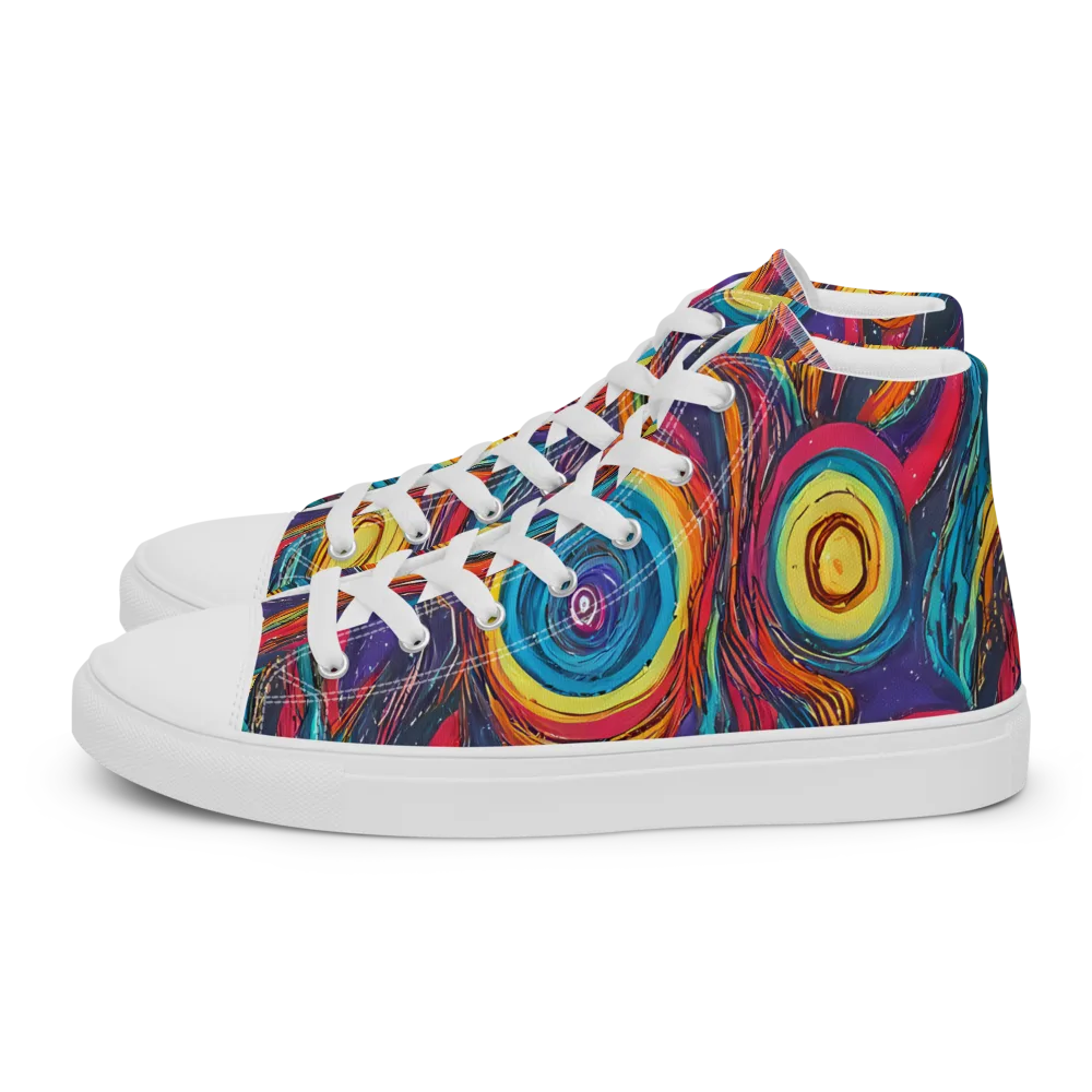 Painted Planets on Women's High Top Canvas Shoes — Left