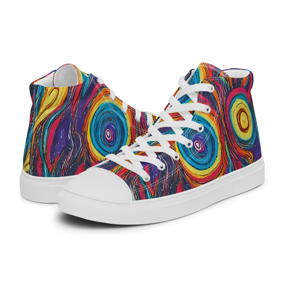 Painted Planets on Women's High Top Canvas Shoes — Left