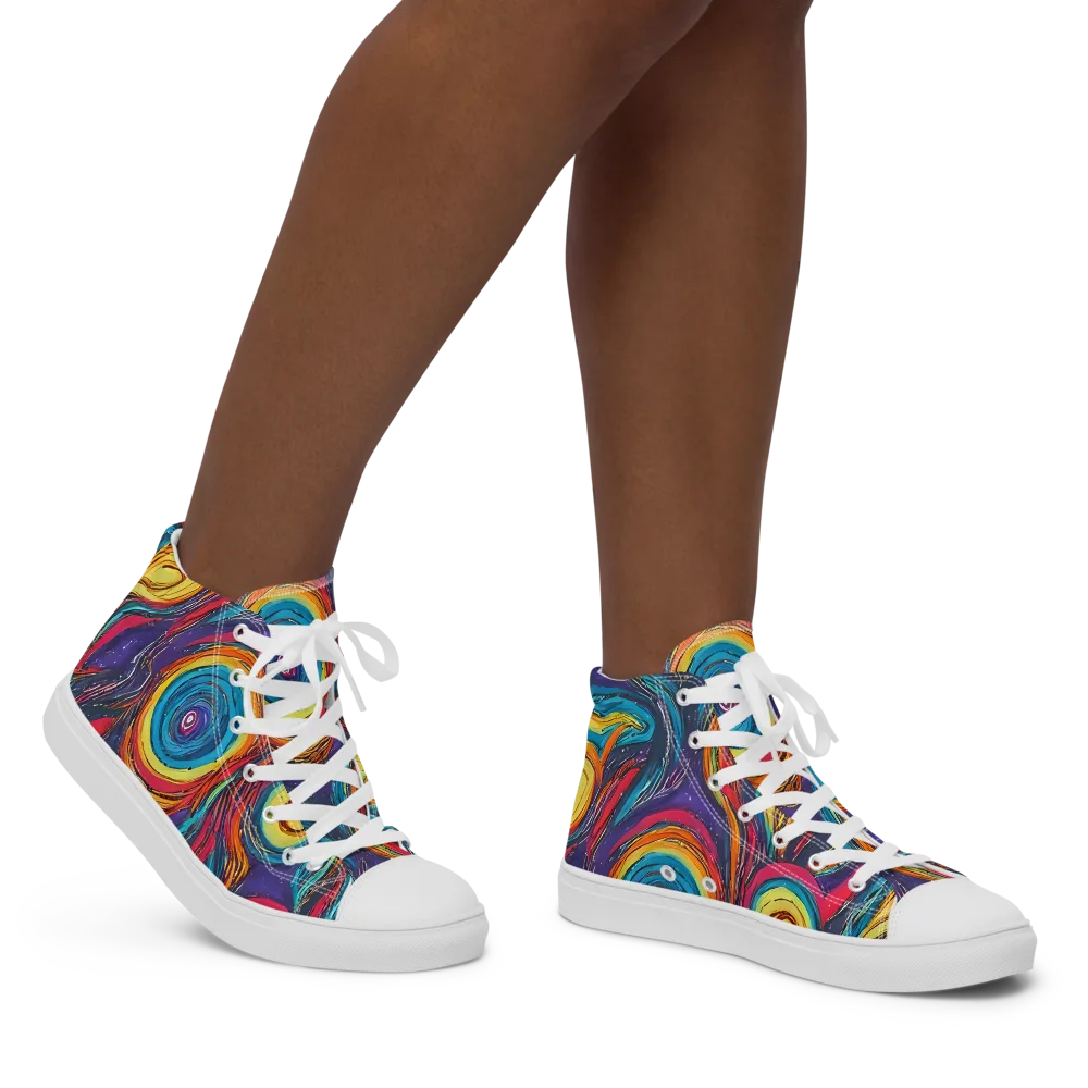 Painted Planets on Women's High Top Canvas Shoes — Right