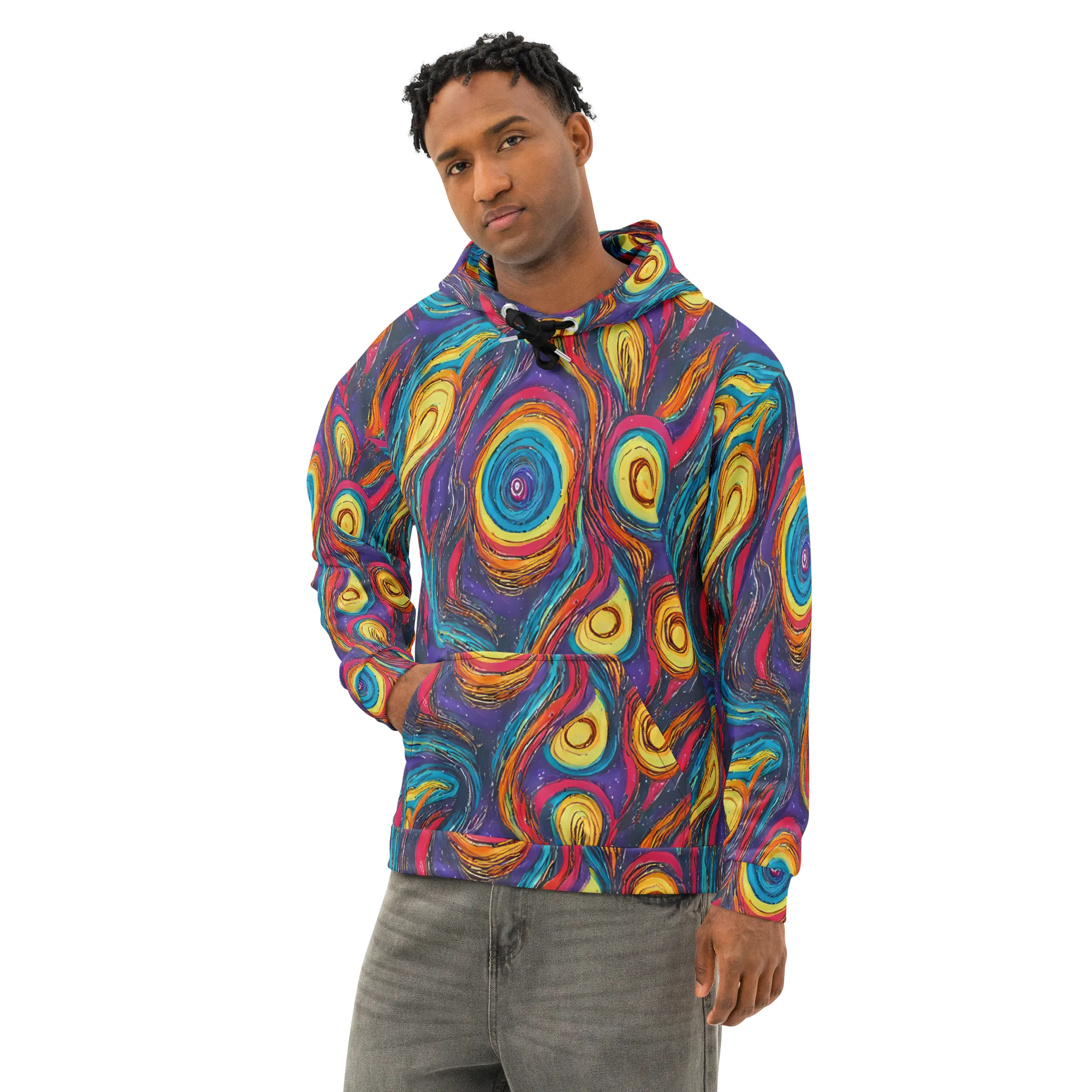 Painted Planets on Cotton Hoodie — Left Front