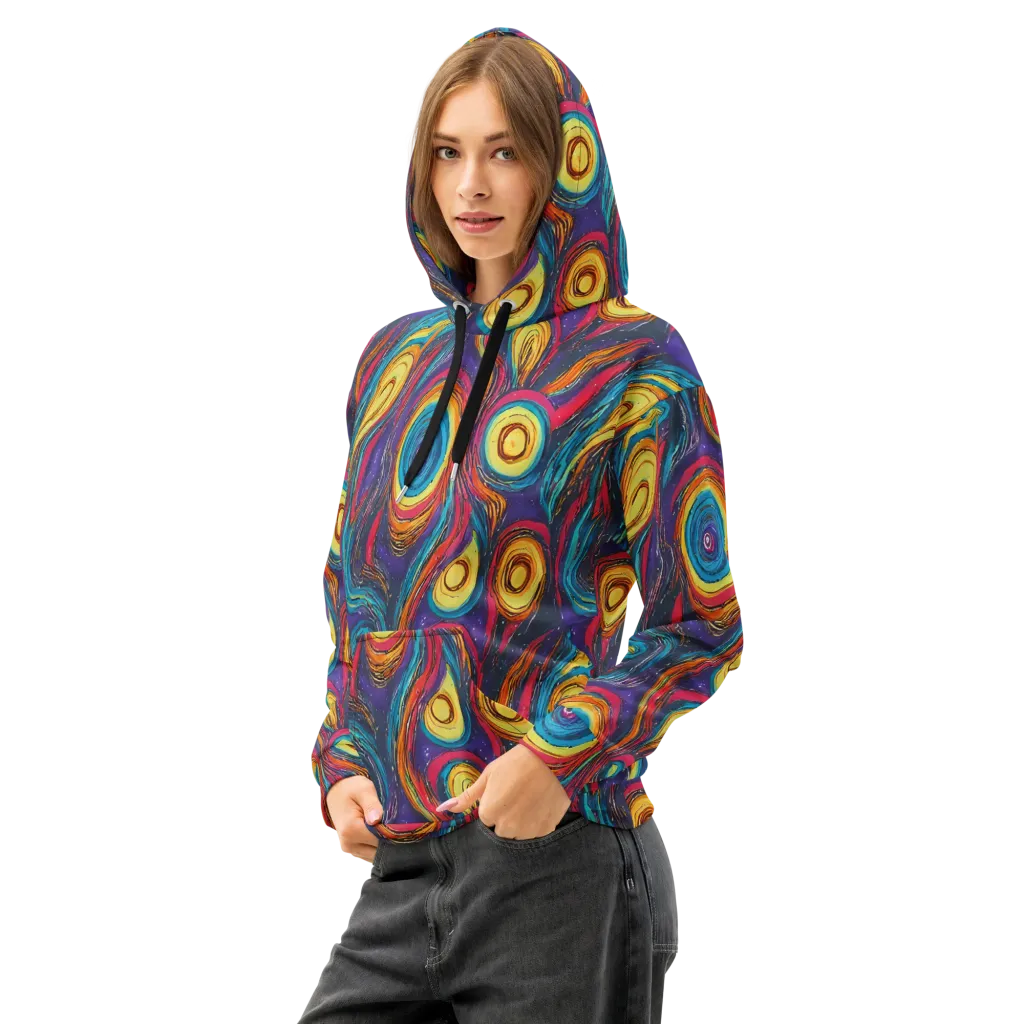 Painted Planets on Cotton Hoodie — Left Front