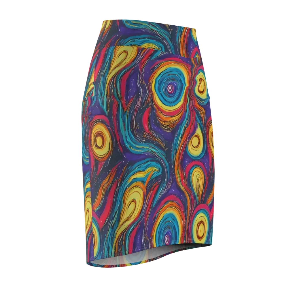 Painted Planets on Pencil Skirt — Front Side