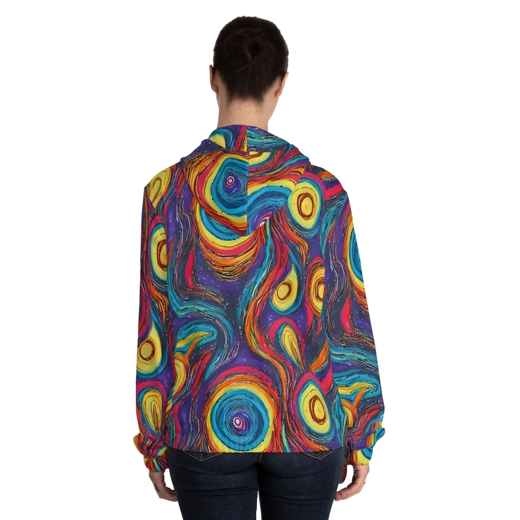 Painted Planets on Women's Full-Zip Hoodie — Back On Person