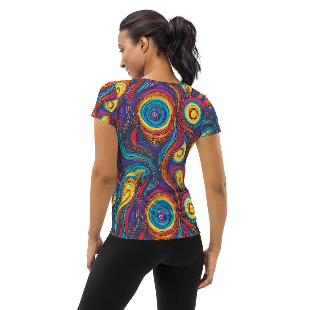 Painted Planets on Women's Athletic T-Shirt — Back