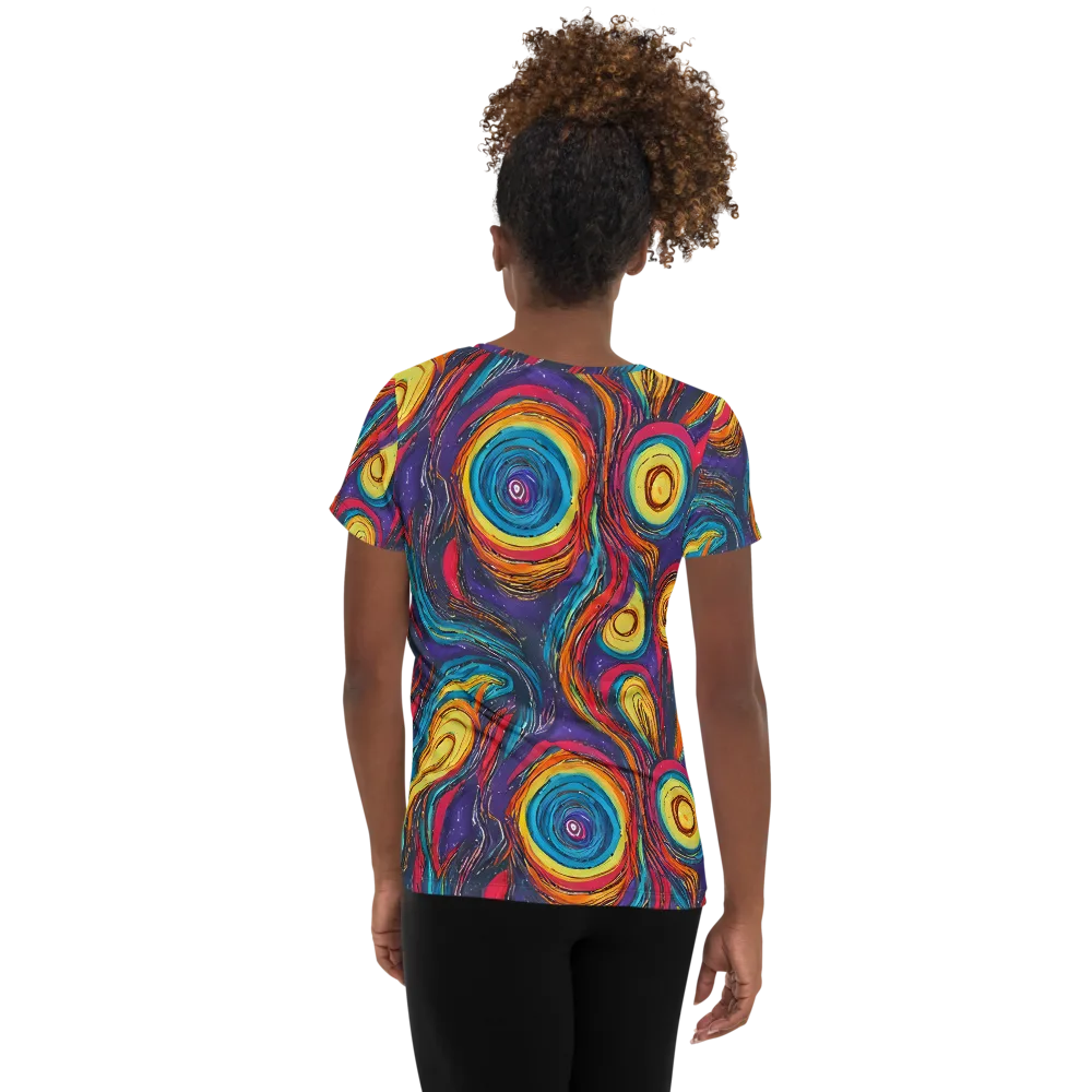 Painted Planets on Women's Athletic T-Shirt — Back