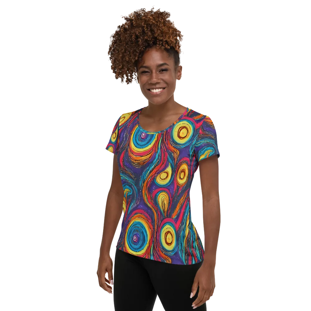 Painted Planets on Women's Athletic T-Shirt — Left