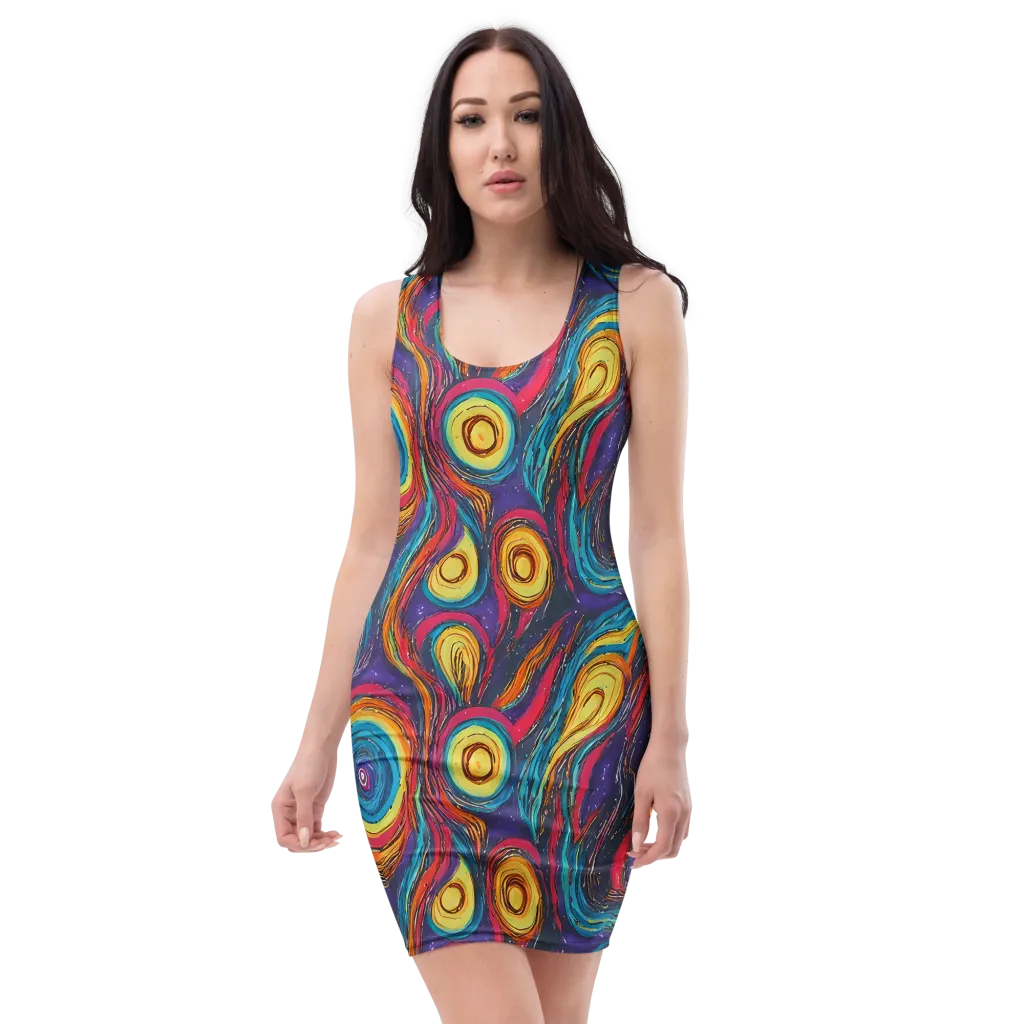 Painted Planets on Bodycon Dress — Front