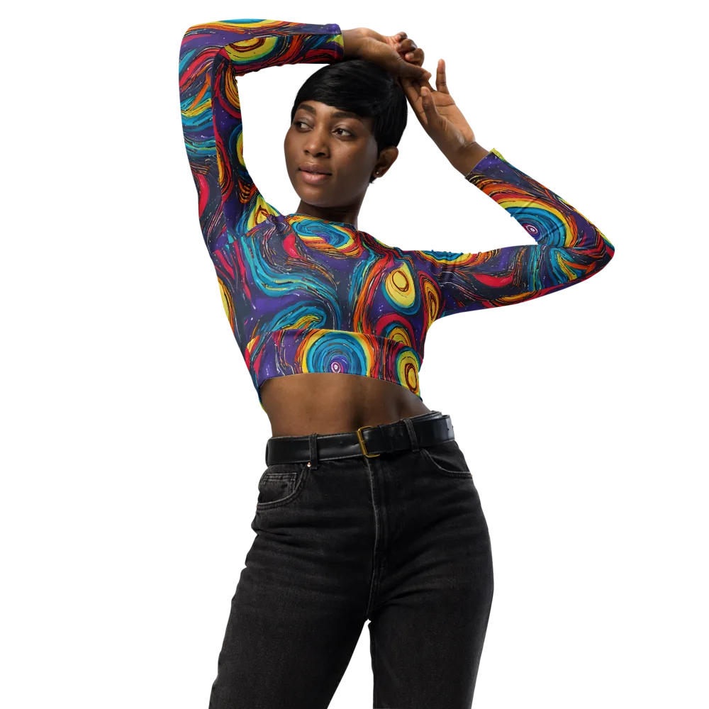 Painted Planets on Long Sleeve Crop Top — Front