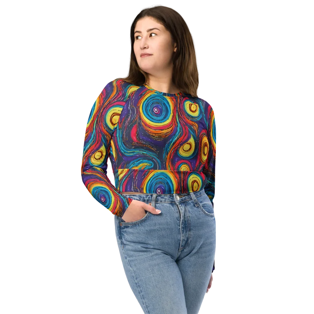 Painted Planets on Long Sleeve Crop Top — Front