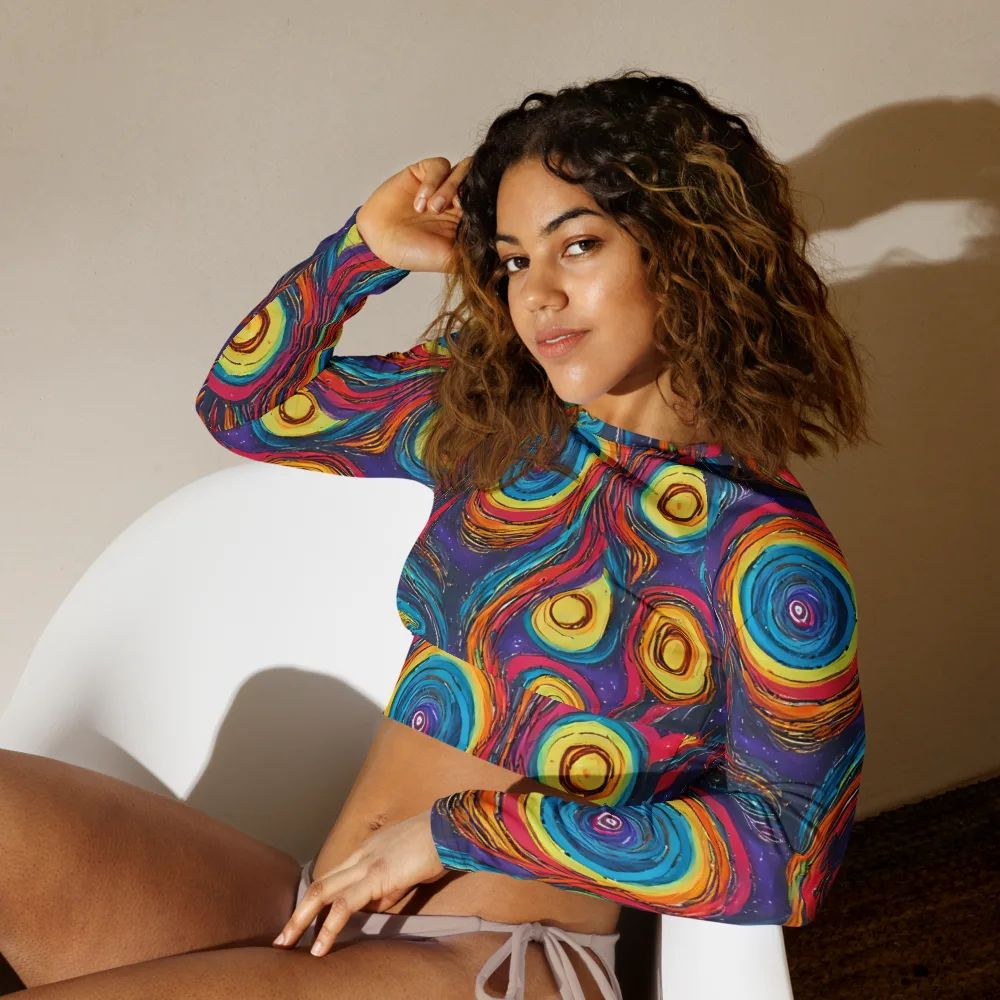 Painted Planets on Long Sleeve Crop Top — Left Front