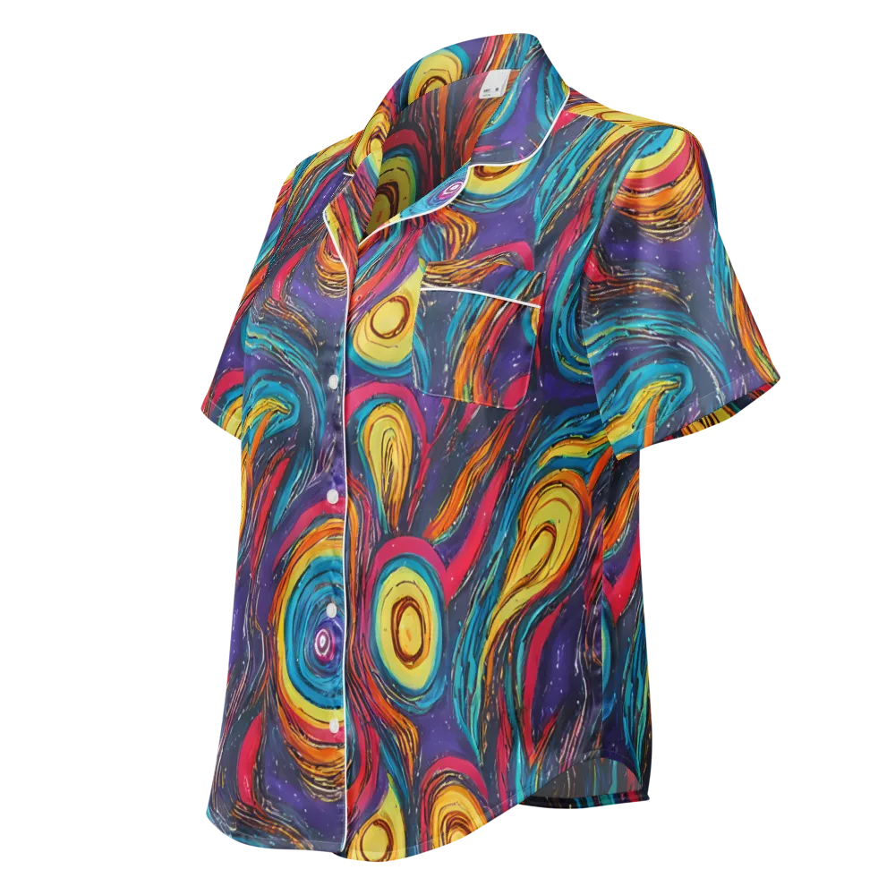 Painted Planets on Women's Short Sleeve Pajama Top — Left Front