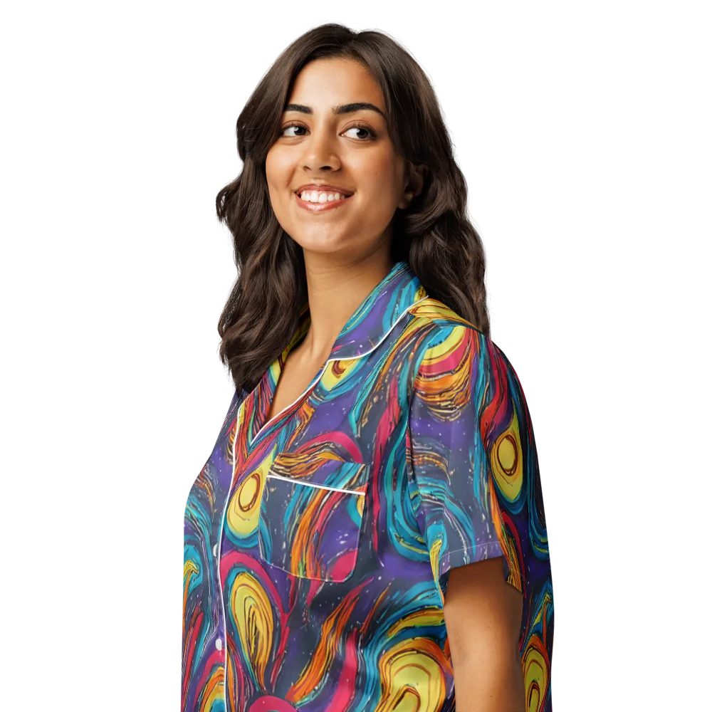 Painted Planets on Women's Short Sleeve Pajama Top — Left Front