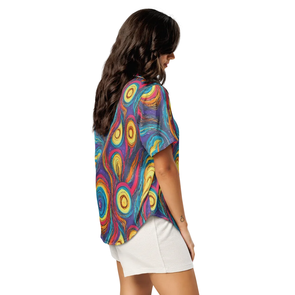 Painted Planets on Women's Short Sleeve Pajama Top — Right Back