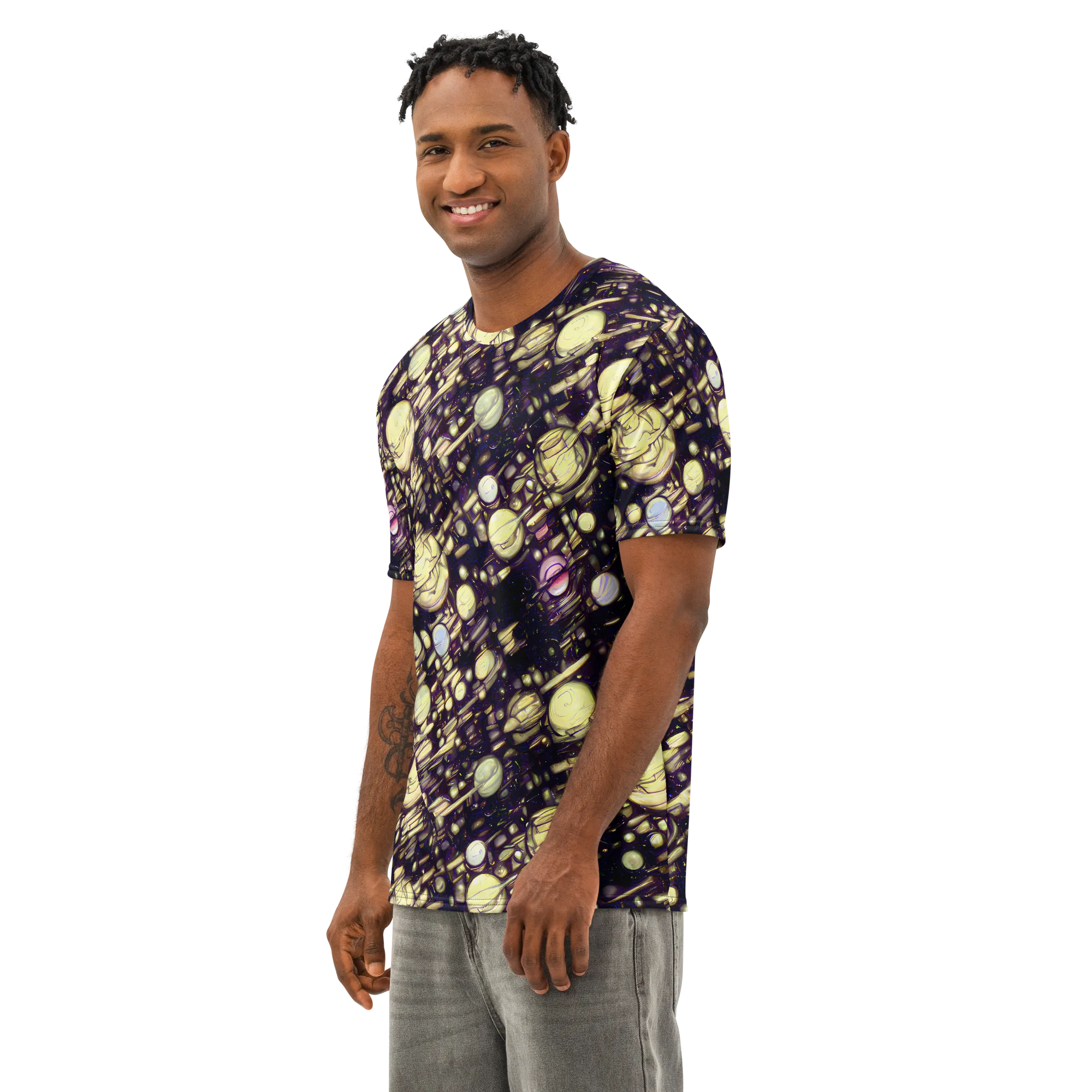 Lunar Electric on Men's Cotton Crew Neck T-Shirt — Left Front