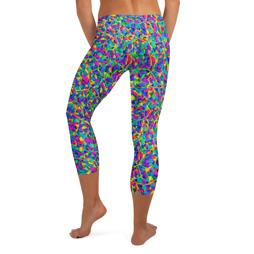 Neon Kaleidoscope on Capri Leggings — Back