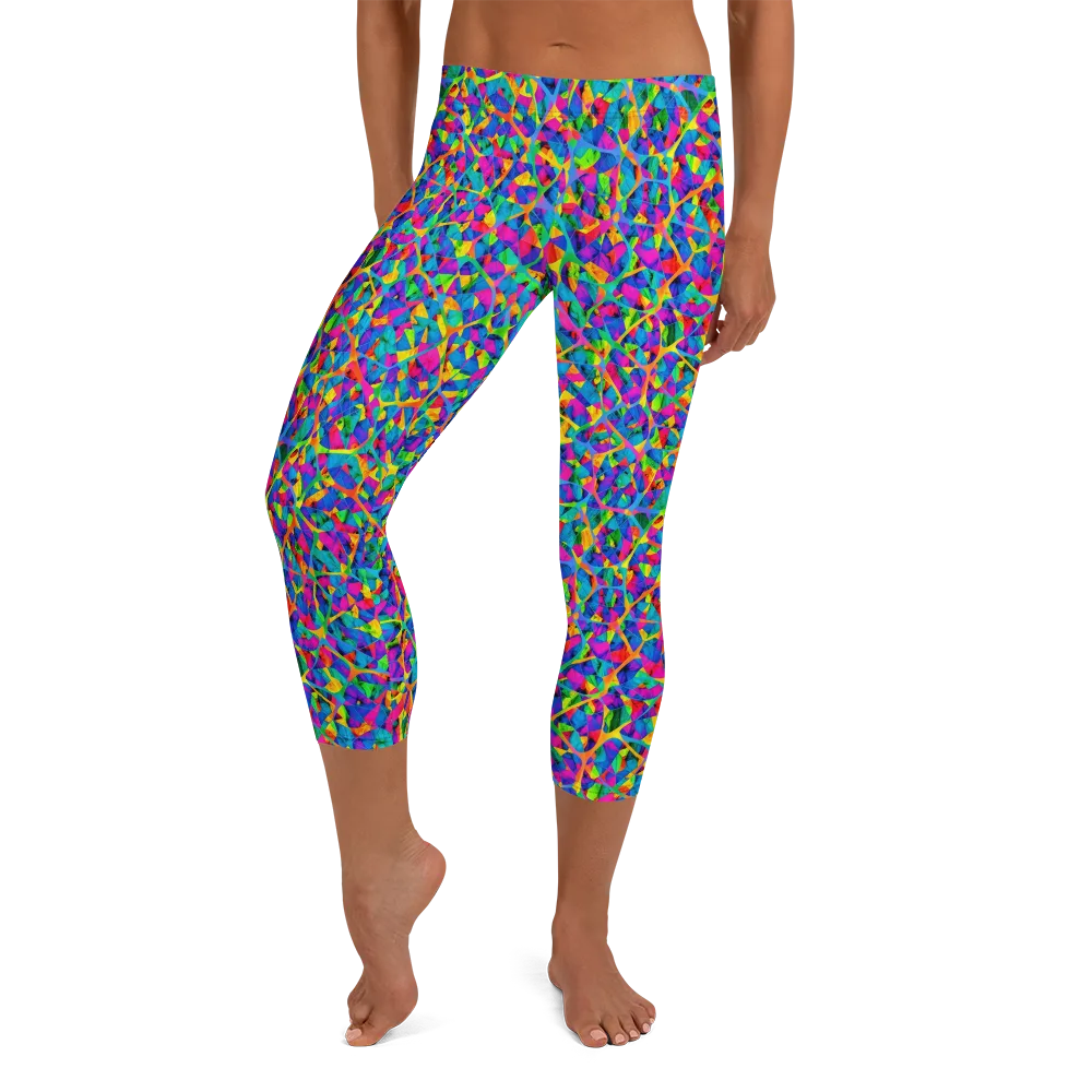 Neon Kaleidoscope on Capri Leggings — Front
