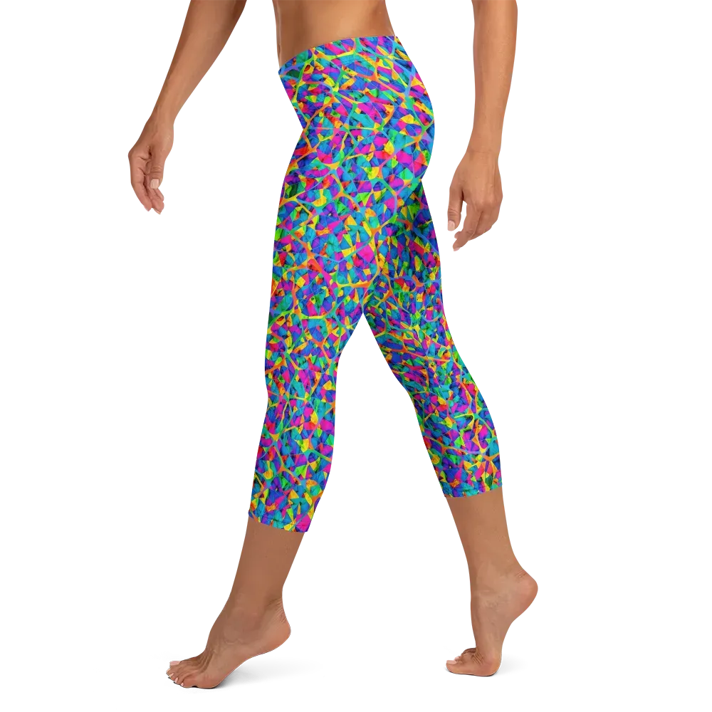 Neon Kaleidoscope on Capri Leggings — Left