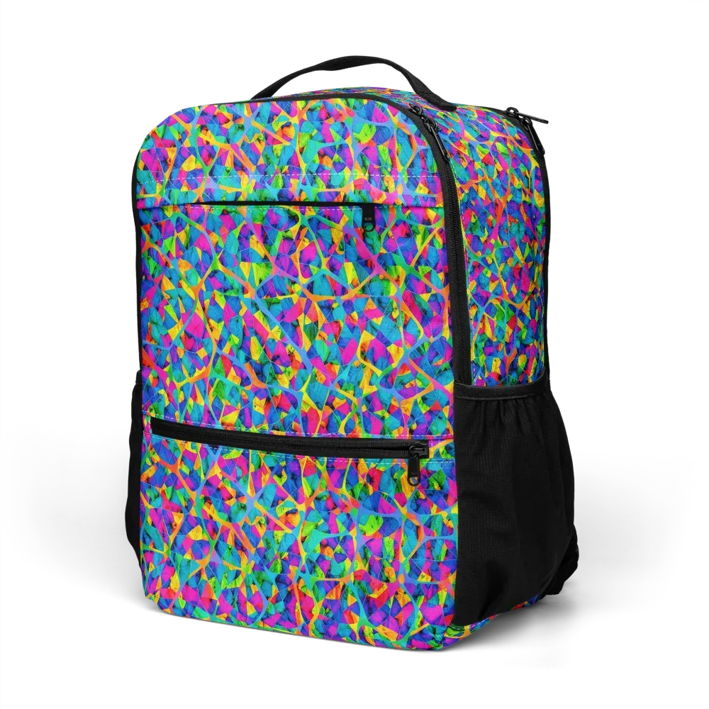 Neon Kaleidoscope on Utility Backpack — Left Front