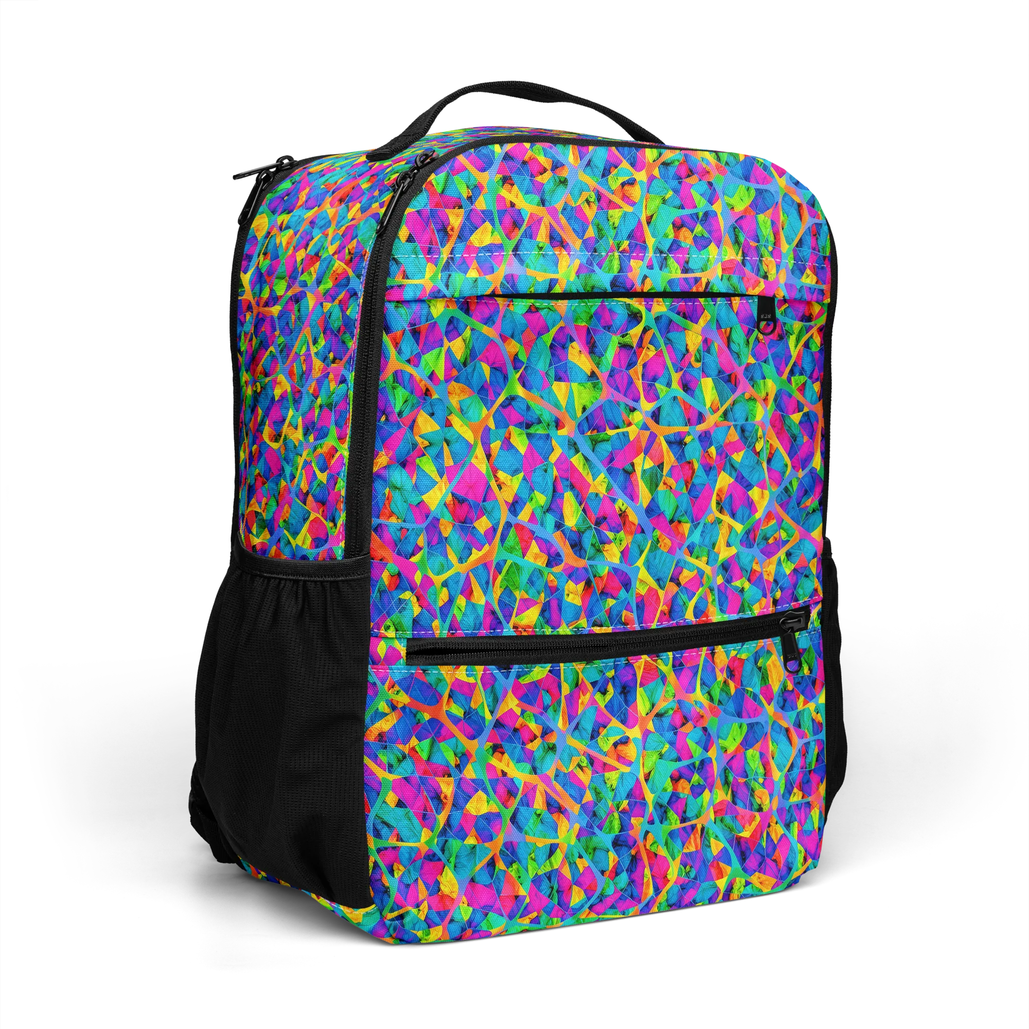 Neon Kaleidoscope on Utility Backpack — Right Front