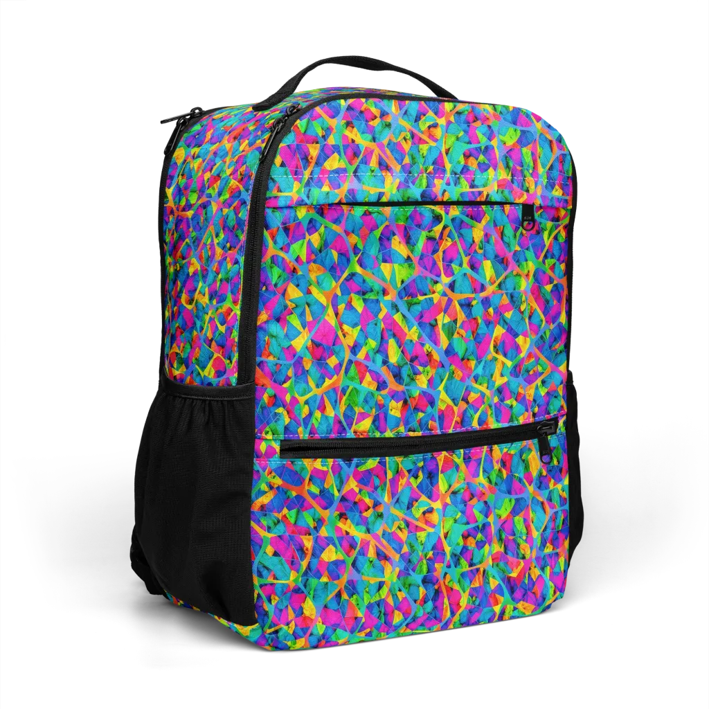 Neon Kaleidoscope on Utility Backpack — Right Front