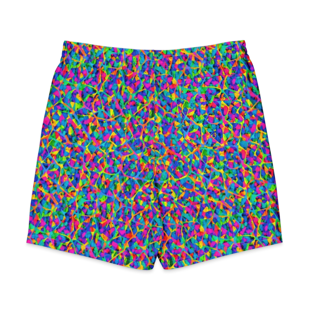Neon Kaleidoscope on Men's Board Shorts — Back