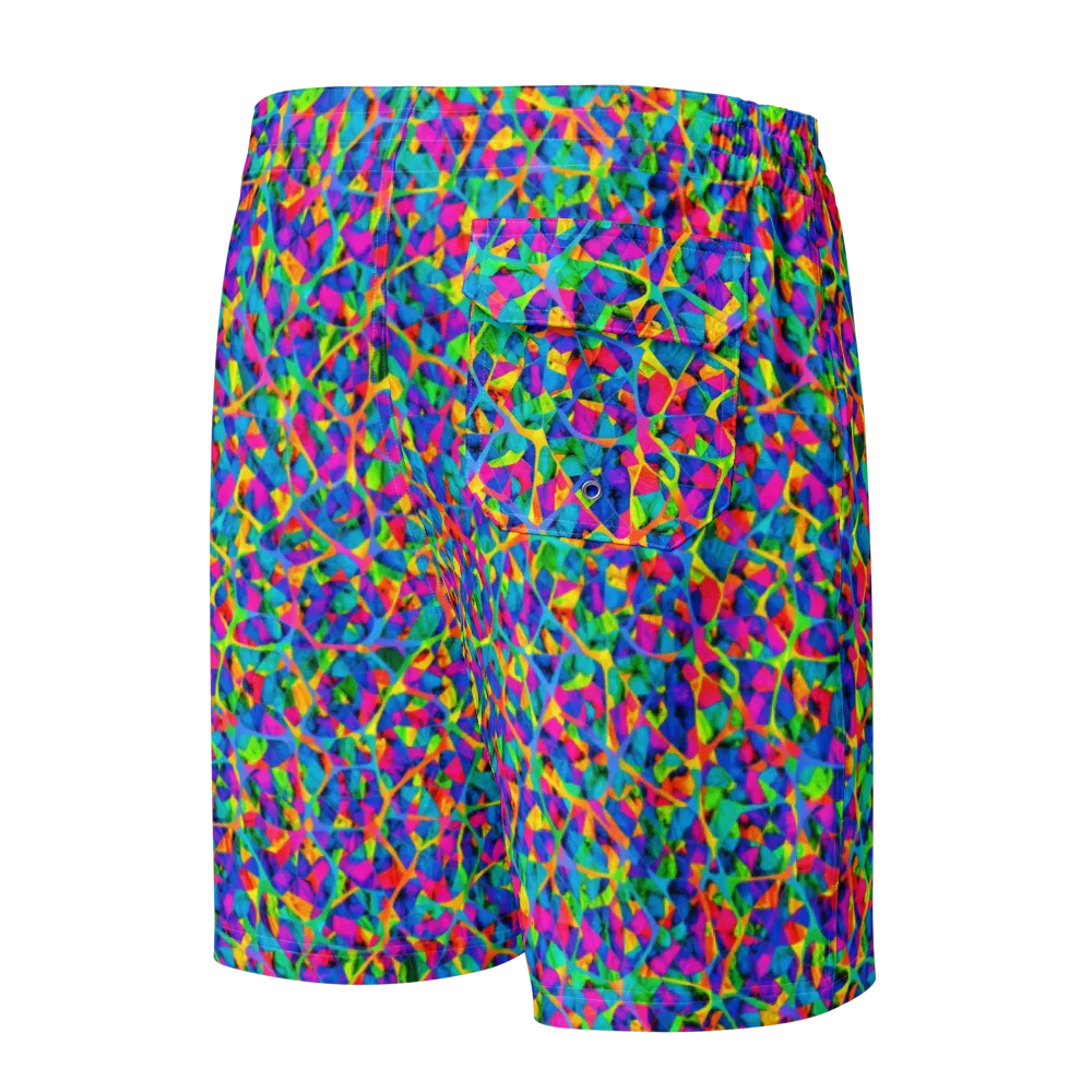 Neon Kaleidoscope on Men's Board Shorts — Back